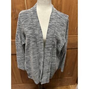 Eileen Fisher Chunky Knit Organic Cotton Cardigan Marled Grey and White Size XL